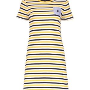 Tommy Hilfiger Sunflower & Blue Stripe Chambray Pocket T-Shirt Dress sz L